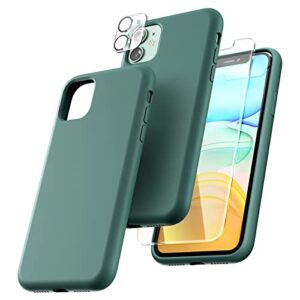 tocol 5 in 1 for iphone 11 case, with 2 screen protectors + 2 camera protectors, liquid silicone [anti-scratch] [drop protection] for iphone 11 phone case, midnight green