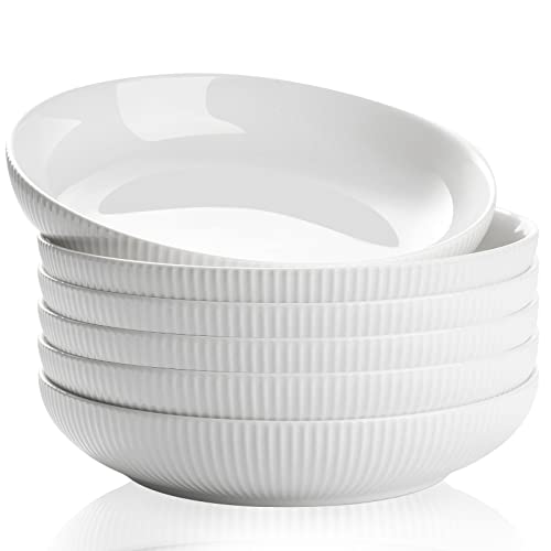 getstar Pasta Bowls, Large Salad Serving Bowls (8.5 inch 32 oz), Pasta Bowls Set of 6, Microwave Dishwasher Safe Shallow Bowl (White)