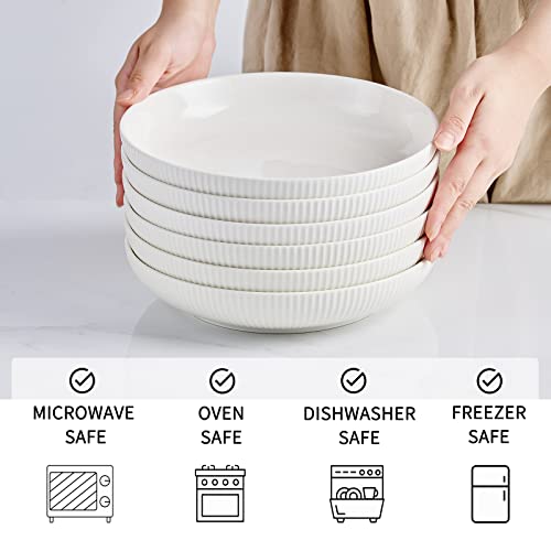 getstar Pasta Bowls, Large Salad Serving Bowls (8.5 inch 32 oz), Pasta Bowls Set of 6, Microwave Dishwasher Safe Shallow Bowl (White)