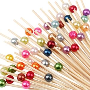 cocktail picks - 100 counts fancy toothpicks for appetizers, long decorative bamboo skewers for food drinks, holiday wooden sticks for party