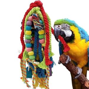 gilygi 20.5 inch parrot chewing toys - parrot cage toys wooden block tearing and cotton rope toys for small medium and large parrot conures cockatiels african grey amazon and macaw parrots