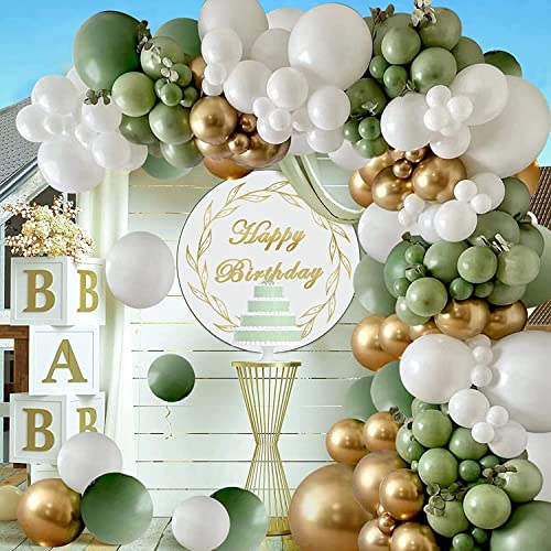 JIZU Sage Green Balloon Arch Kit 152 Pcs Gold and Green Balloon Garland Kit for Birthday Wedding Baby Shower Boy Girl Engagement Party Decorations Backdrop Olive Green Ballon Arch Kit