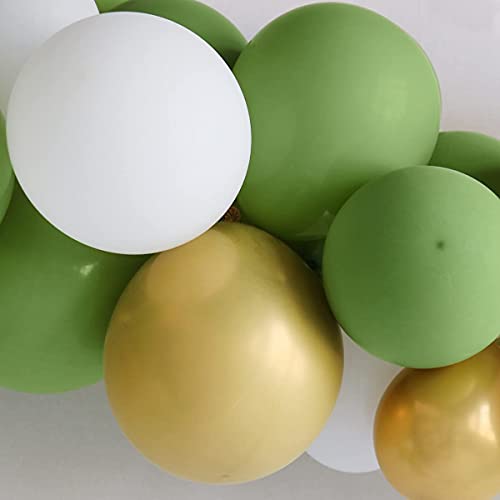 JIZU Sage Green Balloon Arch Kit 152 Pcs Gold and Green Balloon Garland Kit for Birthday Wedding Baby Shower Boy Girl Engagement Party Decorations Backdrop Olive Green Ballon Arch Kit