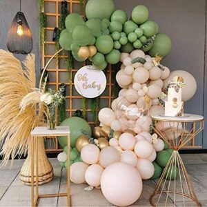 JIZU Sage Green Balloon Arch Kit 152 Pcs Gold and Green Balloon Garland Kit for Birthday Wedding Baby Shower Boy Girl Engagement Party Decorations Backdrop Olive Green Ballon Arch Kit