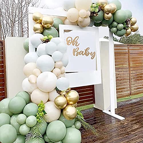 JIZU Sage Green Balloon Arch Kit 152 Pcs Gold and Green Balloon Garland Kit for Birthday Wedding Baby Shower Boy Girl Engagement Party Decorations Backdrop Olive Green Ballon Arch Kit
