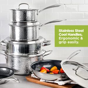 Granitestone Hammered Stainless Steel Pots and Pans Set, Tri Ply Ultra-Premium Ceramic Cookware Set with Nonstick Coating, Kitchen Set Nonstick Frying Pans, Stock Pots & Skillets, Hammered Finish