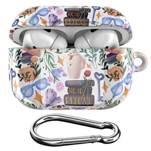 hard case compatible with airpods pro 2 | airpods pro | airpods 3 gen 2 1 design coffee read repeat shockproof hook portable cute books earpods floral nerdy cover protective plastic with keychain