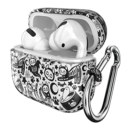 Hard Case Compatible with AirPods Pro 2 | AirPods Pro | AirPods 3 gen 2 1 Skeleton Design Spooky Cover Portable Cute Black Plastic with Keychain Halloween Protective Shockproof Bats Earpods Cat Hook