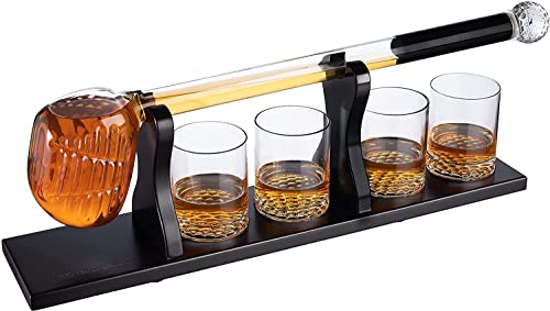 Golf Whiskey Decanter and 4 Liquor Glasses - Decanter & Glass Set - Golf Stick Gifts for Men - Unique Whiskey Decanter Set - Bourbon & Scotch Decanter for Serving Alcohol - Golfer Gifts for Dad