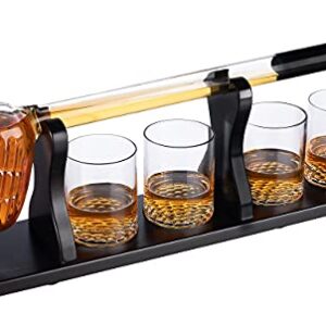 Golf Whiskey Decanter and 4 Liquor Glasses - Decanter & Glass Set - Golf Stick Gifts for Men - Unique Whiskey Decanter Set - Bourbon & Scotch Decanter for Serving Alcohol - Golfer Gifts for Dad