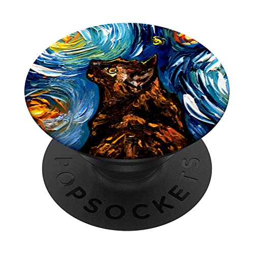 Tortoiseshell Tortie Starry Night Kitty Cat Art by Aja PopSockets Swappable PopGrip