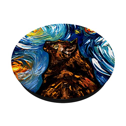 Tortoiseshell Tortie Starry Night Kitty Cat Art by Aja PopSockets Swappable PopGrip