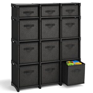 12 cube storage organizer - black cube organizer shelf, diy storage cubes organizer shelves with fabric storage cubes, sturdy cubbies storage shelves, cube storage shelf for bedroom, playroom and more
