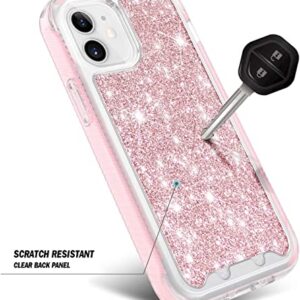 NGB Supremacy Compatible iPhone 12 Mini Case, Full Body with [Built-in Screen Protector] Ring Holder/Wrist Strap, Heavy Duty Protection Slim Fit Shockproof Cover (Glitter Rose Gold)