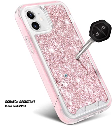 NGB Supremacy Compatible iPhone 12 Mini Case, Full Body with [Built-in Screen Protector] Ring Holder/Wrist Strap, Heavy Duty Protection Slim Fit Shockproof Cover (Glitter Rose Gold)