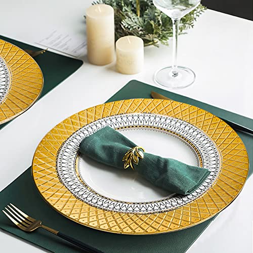 Frcctre 12 Pack Round Charger Plates, 13 Inch Decorative Gold Plastic Charger Dinner Plates, Reusable Elegant Diamond Pattern Serving Plates for Wedding, Dinner Party, Event Table Decoration