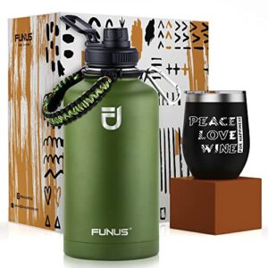 funus 64oz insulated metal water bottle gift set (2 packs) with 12oz insulated wine tumbler for gifts