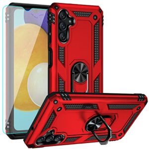 yzok for galaxy a13 5g case,with hd screen protector,[military grade] ring car mount kickstand hybrid hard pc soft tpu shockproof protective case for samsung galaxy a13 5g (red)