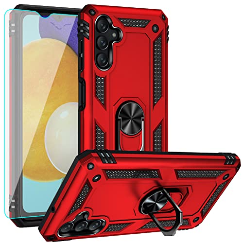 YZOK for Galaxy A13 5G Case,with HD Screen Protector,[Military Grade] Ring Car Mount Kickstand Hybrid Hard PC Soft TPU Shockproof Protective Case for Samsung Galaxy A13 5G (Red)