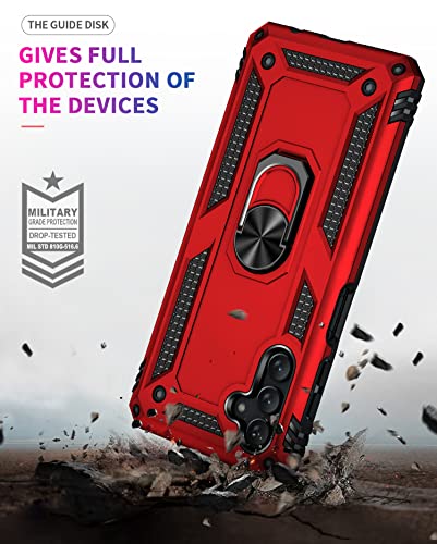 YZOK for Galaxy A13 5G Case,with HD Screen Protector,[Military Grade] Ring Car Mount Kickstand Hybrid Hard PC Soft TPU Shockproof Protective Case for Samsung Galaxy A13 5G (Red)