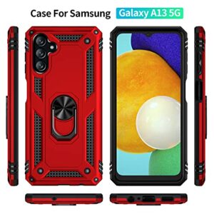 YZOK for Galaxy A13 5G Case,with HD Screen Protector,[Military Grade] Ring Car Mount Kickstand Hybrid Hard PC Soft TPU Shockproof Protective Case for Samsung Galaxy A13 5G (Red)