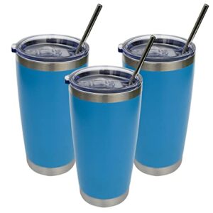 wotermly travel coffee mugs with lid and straw, blue insulated coffee mugs, 20oz stainless steel double wall vacuum coffee travel mug, 3 blue