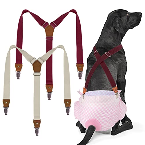 Pet Soft Dog Suspenders 2 Pieces Female Dog Diaper Suspenders for Dogs Diaper Keeper Suspender for Dog Skirt, Dog Dress (Brown & Burgundy, M/L)