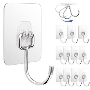 eaone large adhesive hooks 12 packs, heavy duty wall hooks for hanging rustproof & waterproof wall hangers without nails sticky hooks with silicone cap for coat/towel/key bathroom kitchen