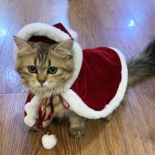 NW Warm Soft Velvet Cape Cat Costume, Pet Dog Santa Clothes Cloak,Puppy Xmas Claus Costumes Apparel Party Clothing Cape Adjustable Ribbon Dog Costume Large Sized Dog (S)