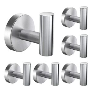 hufeeoh towel hooks, sus304 stainless steel modern coat/robe clothes hooks, wall hook heavy duty for bathroom bedroom,kitchen,restroom,hotel - brushed nickel and wall mounted (6pc, silver)