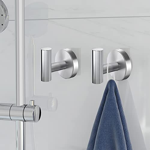 HUFEEOH Towel Hooks, SUS304 Stainless Steel Modern Coat/Robe Clothes Hooks, Wall Hook Heavy Duty for Bathroom Bedroom,Kitchen,Restroom,Hotel - Brushed Nickel and Wall Mounted (6PC, Silver)