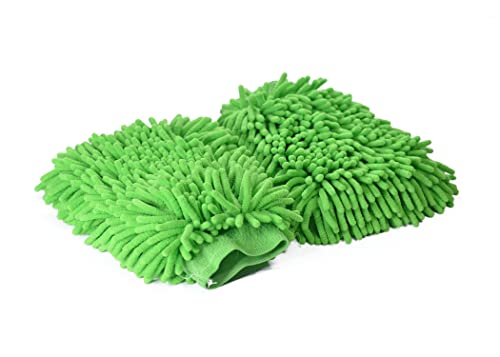 Ragnify Pack of 2 Microfiber car wash mitt Scratch Free Dual Sided Machine Washable Waterproof wash mitt for Cars, Trucks, Boats(Green)