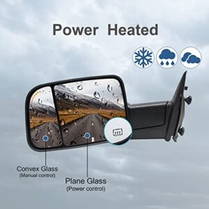 Adanz Towing Mirrors fit for 2009-2018 Dodge Ram 1500 2500 3500 Pickup Truck Power Heated Temperature Sensor Arrow Signal on Glass Puddle Lamp Foldaway