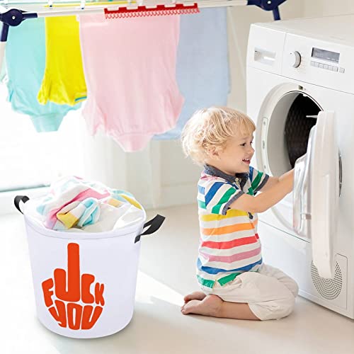 Fuck You Middle Finger Laundry Hamper Freestanding Round with Handles Collapsible Clothes Basket for Living room clothes and toy Storage