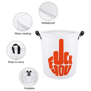 Fuck You Middle Finger Laundry Hamper Freestanding Round with Handles Collapsible Clothes Basket for Living room clothes and toy Storage