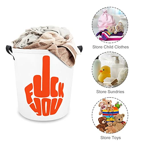 Fuck You Middle Finger Laundry Hamper Freestanding Round with Handles Collapsible Clothes Basket for Living room clothes and toy Storage