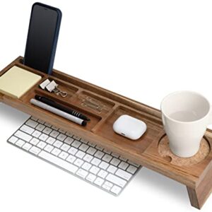 NAUMOO Natural Wood Desk Organizer - Multi-Compartment Wooden Organizers for Home, Office, Cubicle Accessories - Table Caddy for Desktop and Workspace - Pencil Storage Tray