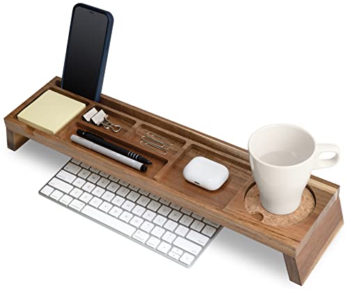 NAUMOO Natural Wood Desk Organizer - Multi-Compartment Wooden Organizers for Home, Office, Cubicle Accessories - Table Caddy for Desktop and Workspace - Pencil Storage Tray