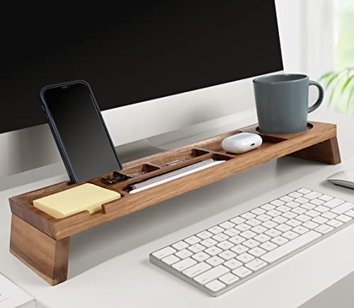 NAUMOO Natural Wood Desk Organizer - Multi-Compartment Wooden Organizers for Home, Office, Cubicle Accessories - Table Caddy for Desktop and Workspace - Pencil Storage Tray