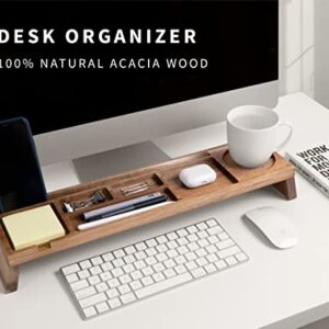 NAUMOO Natural Wood Desk Organizer - Multi-Compartment Wooden Organizers for Home, Office, Cubicle Accessories - Table Caddy for Desktop and Workspace - Pencil Storage Tray