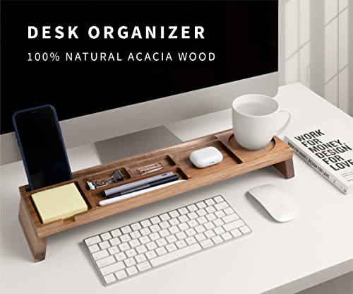 NAUMOO Natural Wood Desk Organizer - Multi-Compartment Wooden Organizers for Home, Office, Cubicle Accessories - Table Caddy for Desktop and Workspace - Pencil Storage Tray