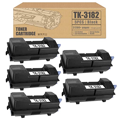 5 Pack Black TK-3182 TK3182 1T02T70US0 Toner Cartridge Replacement for Kyocera ECOSYS M3655idn P3055dn -by Ferruprint