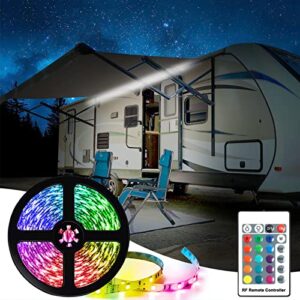 led awning lights for rv, waterproof camper awning lights for travel trailers motorhome, 20' rv led lights exterior rv awning strip lights for lighting up camp area, 12v dc, rgb multicolor