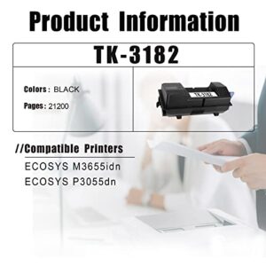 2 Pack Black TK-3182 TK3182 1T02T70US0 Toner Cartridge Replacement for Kyocera ECOSYS M3655idn P3055dn -by Ferruprint