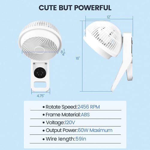 Simple Deluxe 8 inch Wall Mount Fan, 3 Speeds & 3 Modes, 15 Hours Timer, 60° Oscillating Circulating Fan, with Remote Control