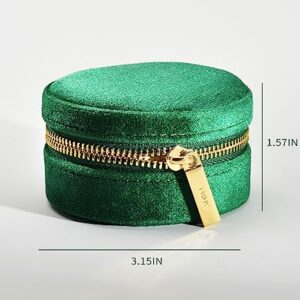 TAIMY Velvet Travel Jewelry Box, Round Small Travel Jewelry Case for Women Girls, Portable Mini Jewelry Travel Organizer Boxes for Rings Earrings Necklaces Bracelets(Dark Emerald)