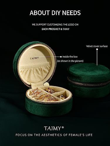 TAIMY Velvet Travel Jewelry Box, Round Small Travel Jewelry Case for Women Girls, Portable Mini Jewelry Travel Organizer Boxes for Rings Earrings Necklaces Bracelets(Dark Emerald)