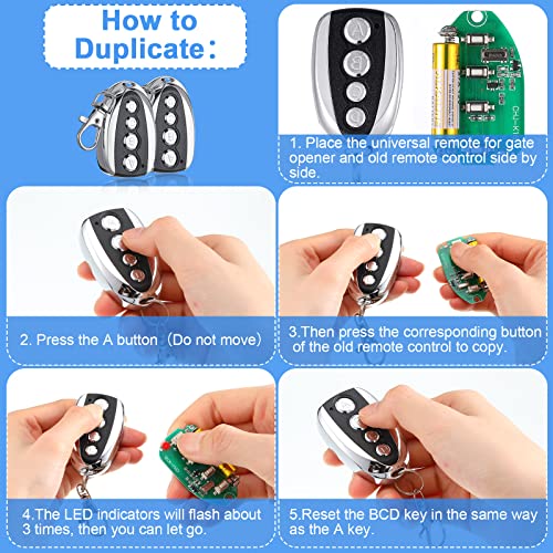 4 Pcs Gate Opener Remote Control Electric Cloning Gate Garage Door Fob Remote Replacement Key Fob Gate Opener Closer Security Kit Remote Cloning Key (433MHZ Style)