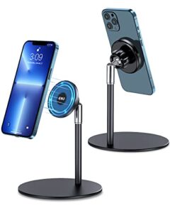 ewa magnetic phone stand, 360°rotation adjustable cell phone stand for desk/nightstand/office, hands-free metal magnetic phone holder stand, compatible with iphone 15/14/13/12 magsafe case, black