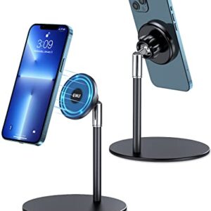 EWA Magnetic Phone Stand, 360°Rotation Adjustable Cell Phone Stand for Desk/Nightstand/Office, Hands-Free Metal Magnetic Phone Holder Stand, Compatible with iPhone 15/14/13/12 Magsafe Case, Black